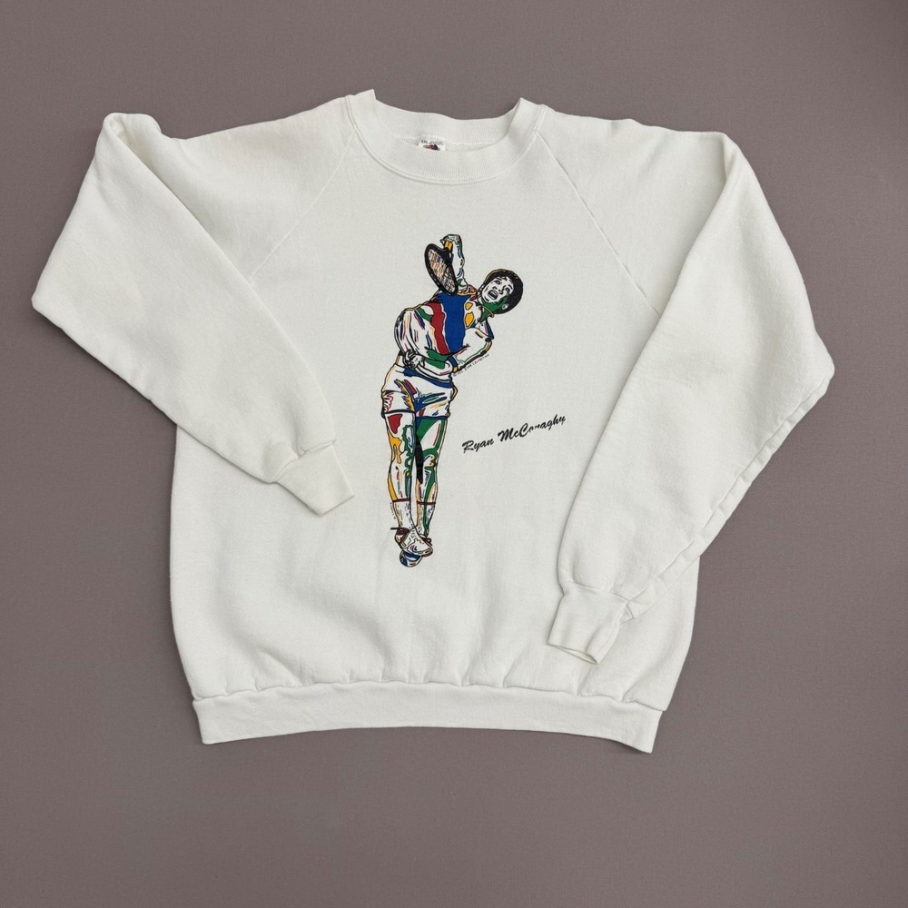 Vintage Fruit of the Loom Ryan McConaghy Tennis Sweatshirtβ White XXL All Star